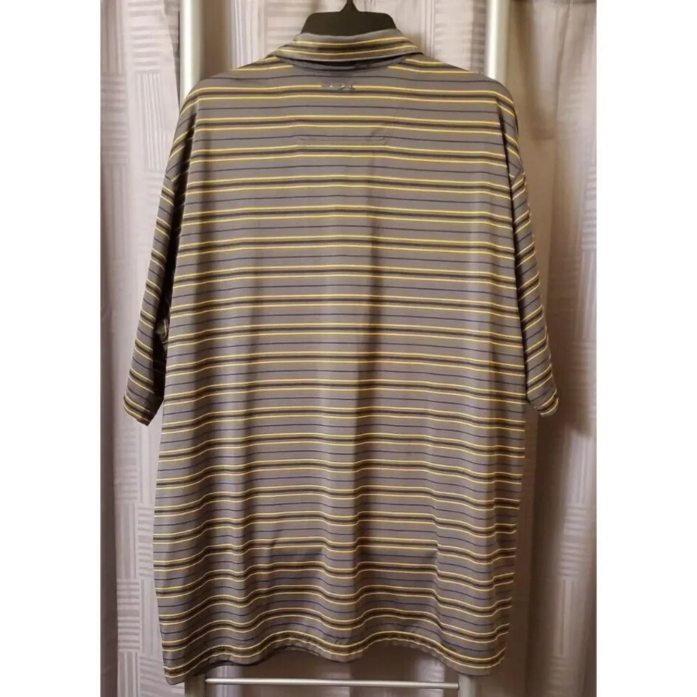 Gander‎ Mountain GSX Polo Shirt Mens 2XL Grey Black Striped Collared Polyester